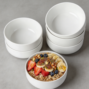 White Porcelain Cereal Bowls 24oz Set of 6 Luna Series