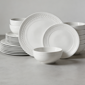 Embossed Basket Weave Porcelain Dinnerware Set 24-Piece Service 8