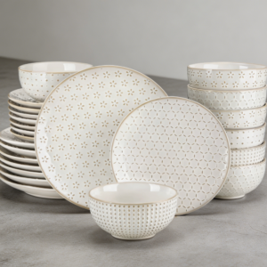Embossed White Farmhouse Stoneware Dinnerware Set 24-Piece Service 8