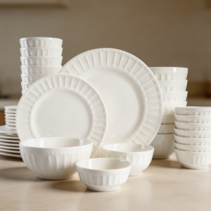 White Embossed Porcelain Ceramic Dinnerware Set 40-Piece Service 8