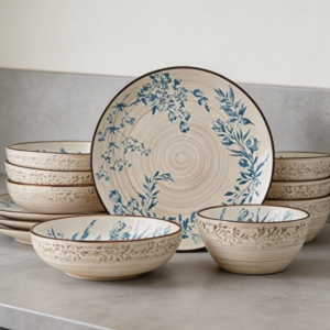 Multicolor 12-Piece Stoneware Dinnerware Set Service 4