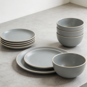 Soft Gray Matte Stoneware Modern Dinnerware Set 12-Piece